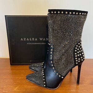 AZALEA WANG Hit It From The Back Black Stiletto Heel Bootie 7 Rhinestone Stud